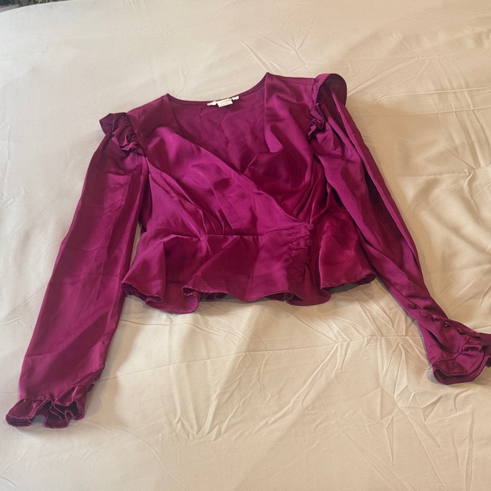 Glamorous Fuchsia Ruffle Sleeve Blouse
